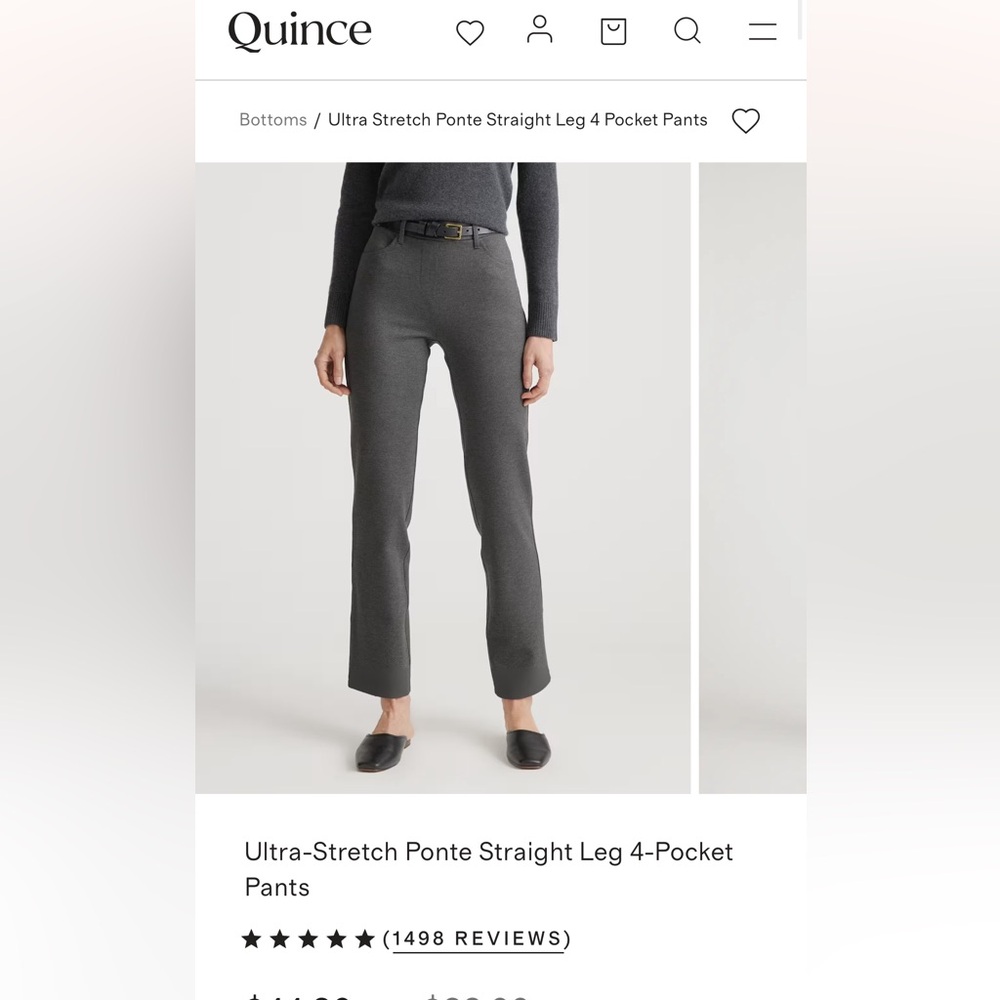 Quince Ultra-Stretch Ponte Straight Leg Pants in Charcoal, sz Med, Regular Fit